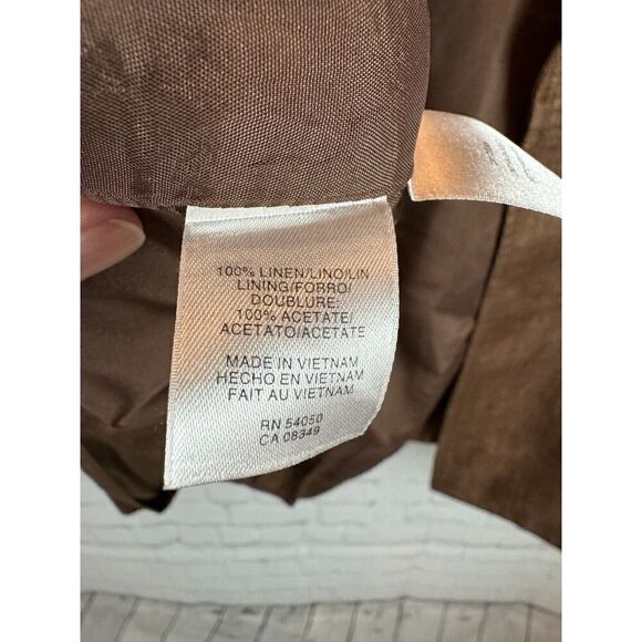 JONES NEW YORK linen brown solid herringbone open front jacket blazer size 12 - Picture 5 of 9